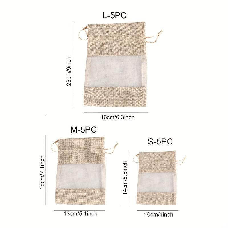 5pcs Burlap Organza Drawstring Storage Bags Wedding Party Decor