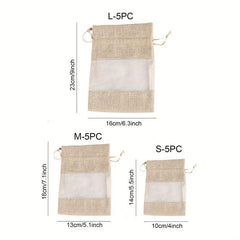 5pcs Burlap Organza Drawstring Storage Bags Wedding Party Decor