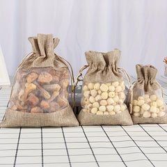5pcs Burlap Organza Drawstring Storage Bags Wedding Party Decor