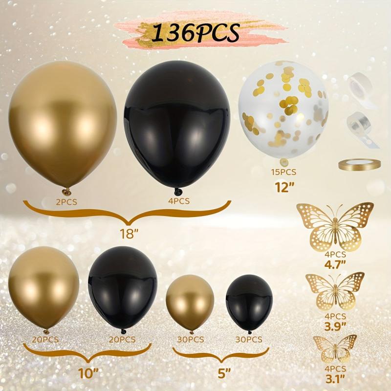 136pcs Assorted Reusable Latex and Golden Balloons Kit