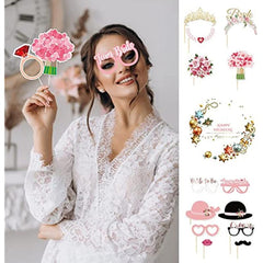 32pcs Wedding Photo Booth Props Pink Bridal Groom Shower Sign Kit