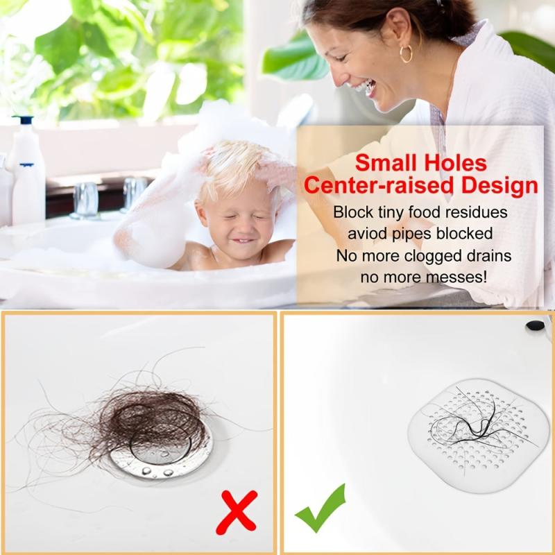 6-pack Silicone Hair Stopper with Suction Cup for Shower Drain