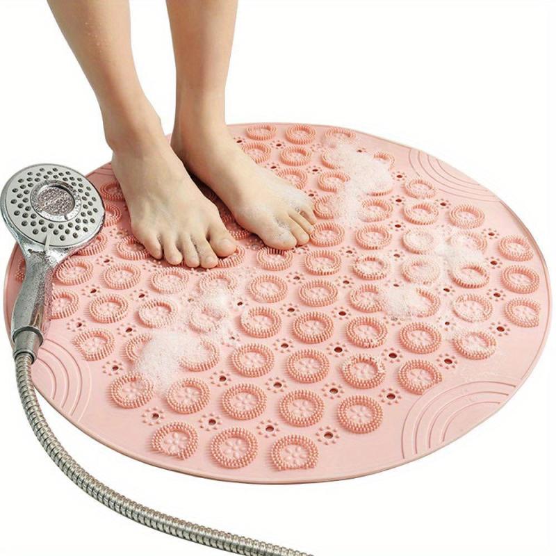 Textured Surface Shower Mat Round Non slip Bath Mat With Drain Hole