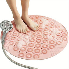 Textured Surface Shower Mat Round Non slip Bath Mat With Drain Hole