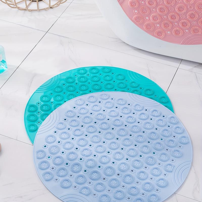 Textured Surface Shower Mat Round Non slip Bath Mat With Drain Hole