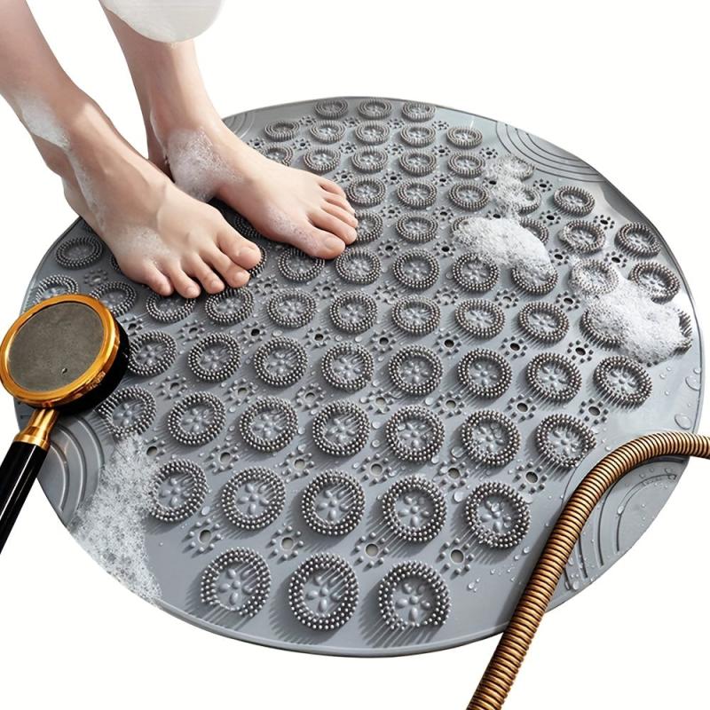 Textured Surface Shower Mat Round Non slip Bath Mat With Drain Hole
