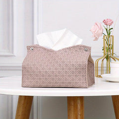 Stylish PU Leather Tissue Box Woven Design Home Storage
