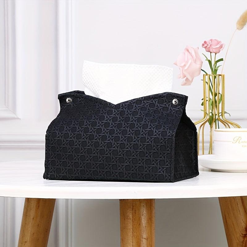 Stylish PU Leather Tissue Box Woven Design Home Storage