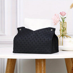 Stylish PU Leather Tissue Box Woven Design Home Storage