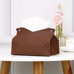 Stylish PU Leather Tissue Box Woven Design Home Storage