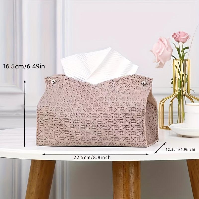 Stylish PU Leather Tissue Box Woven Design Home Storage