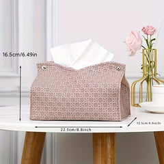 Stylish PU Leather Tissue Box Woven Design Home Storage