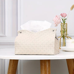 Stylish PU Leather Tissue Box Woven Design Home Storage