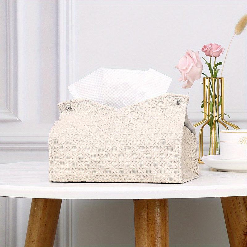 Stylish PU Leather Tissue Box Woven Design Home Storage