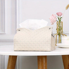 Stylish PU Leather Tissue Box Woven Design Home Storage