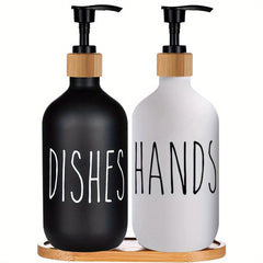 Matte Liquid Soap Storage Bottle with Wooden Tray