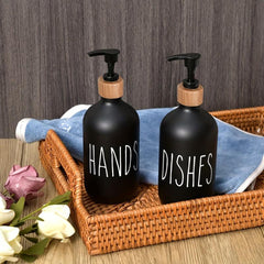 Matte Liquid Soap Storage Bottle with Wooden Tray