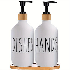 Matte Liquid Soap Storage Bottle with Wooden Tray