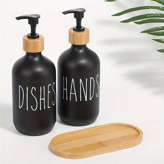 Matte Liquid Soap Storage Bottle with Wooden Tray