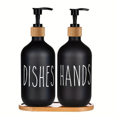 Matte Liquid Soap Storage Bottle with Wooden Tray