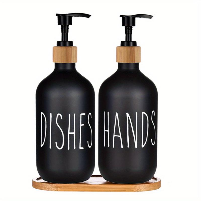 Matte Liquid Soap Storage Bottle with Wooden Tray