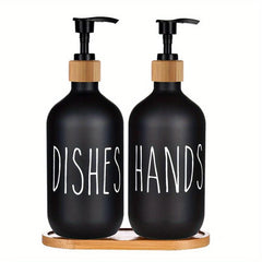 Matte Liquid Soap Storage Bottle with Wooden Tray