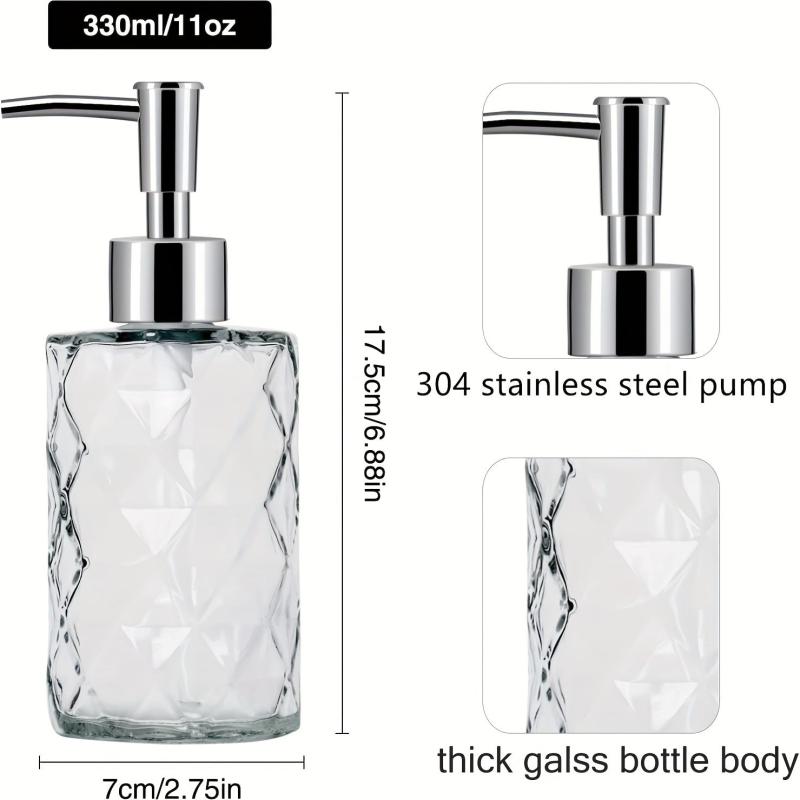 Clear Glass Soap Dispensor 12oz Stainless Steel Pump Lotion Dispensers