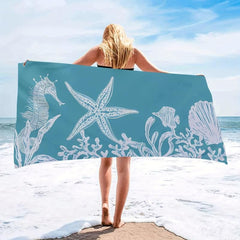 Marine Life Beach Towel Large Microfiber Towel for Soft Absorbent Sun Protection