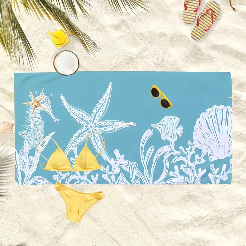 Marine Life Beach Towel Large Microfiber Towel for Soft Absorbent Sun Protection