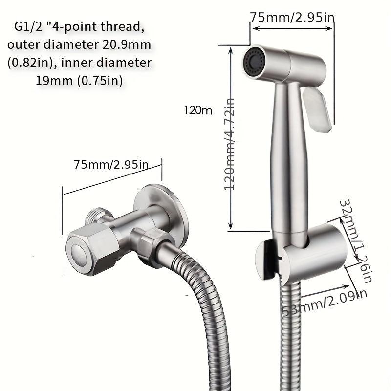 Stainless Steel Hand Spray Bidet Set for Bathroom Wall Mounted