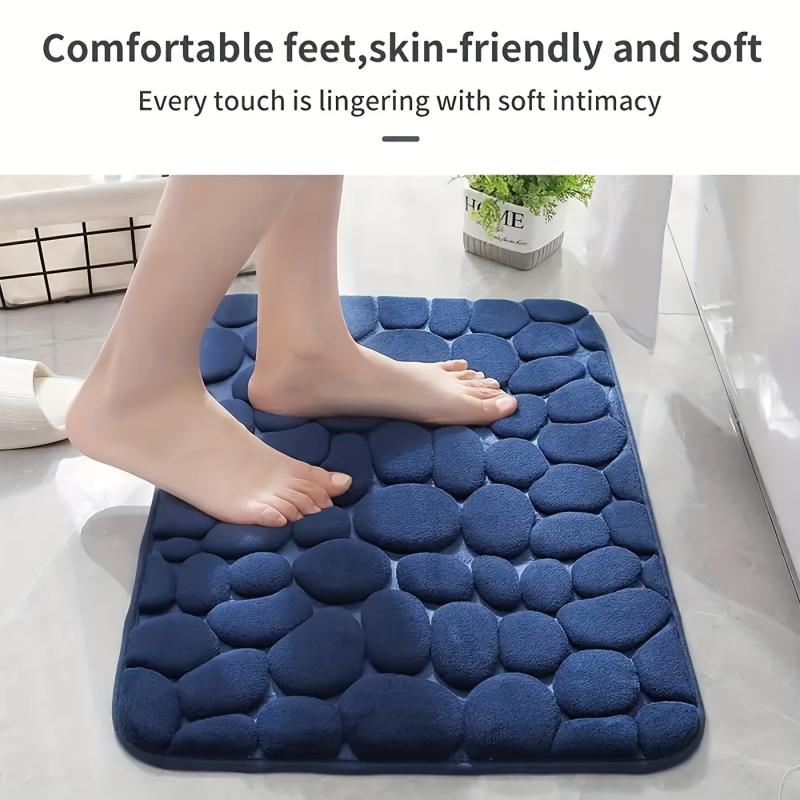 Memory Foam Bath Mat with Cobblestone Embossment Non Slip Washable Soft Rug