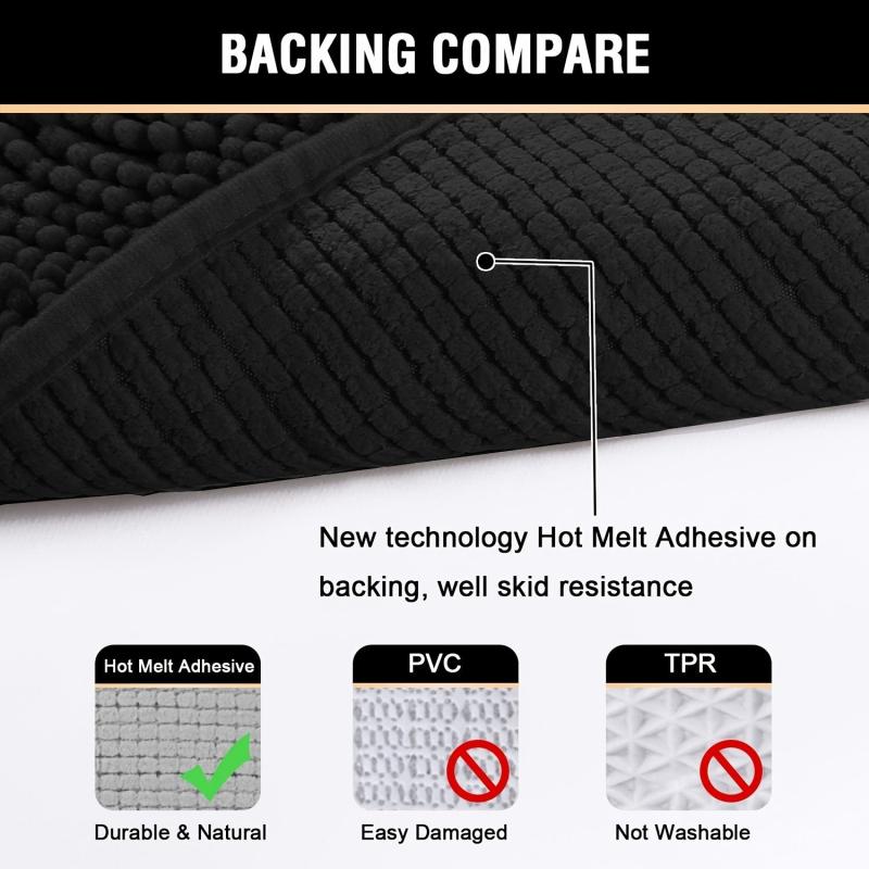 Soft Absorbent Shag Shower Mat Non Slip Bathroom Rug Plush Microfibers