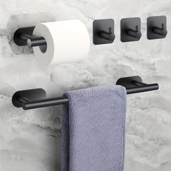 5pcs Self Adhesive Towel Holder Set with Hooks & Toilet Paper Holder