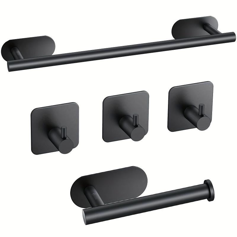 5pcs Self Adhesive Towel Holder Set with Hooks & Toilet Paper Holder