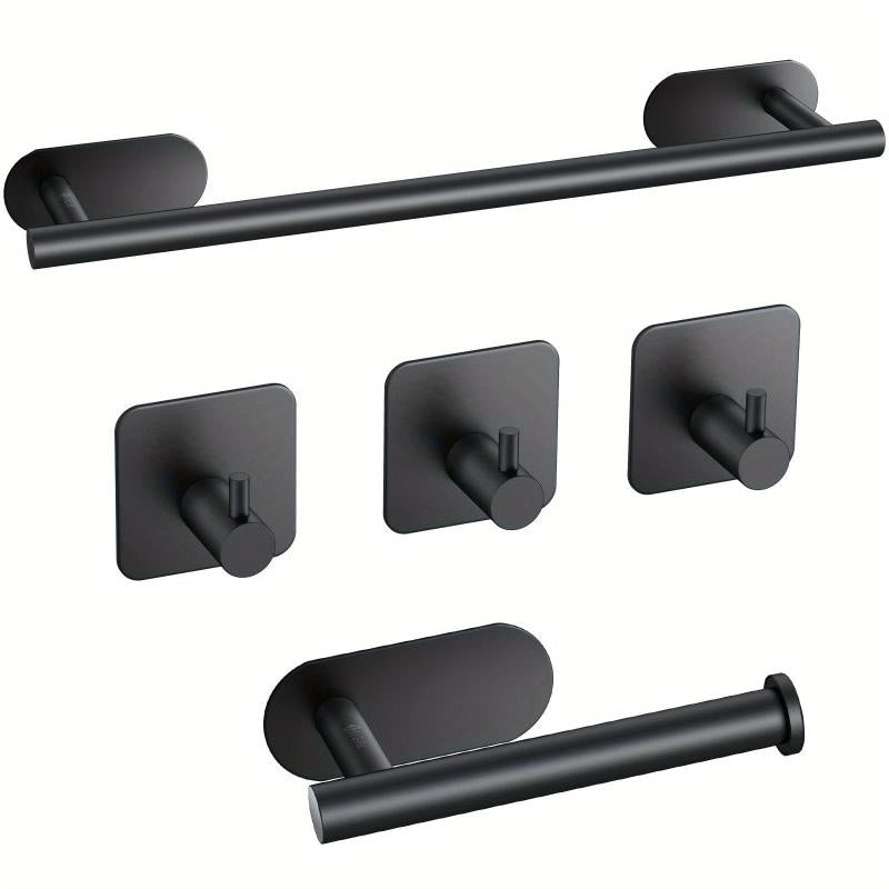 5pcs Self Adhesive Towel Holder Set with Hooks & Toilet Paper Holder