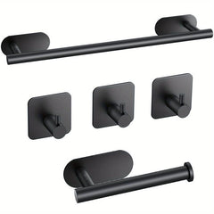 5pcs Self Adhesive Towel Holder Set with Hooks & Toilet Paper Holder