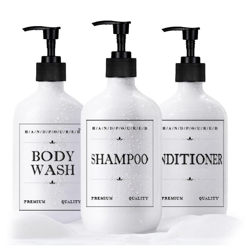 3pcs Soap Dispenser Bottles 500ml with Pump Bathroom Labels