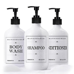 3pcs Soap Dispenser Bottles 500ml with Pump Bathroom Labels