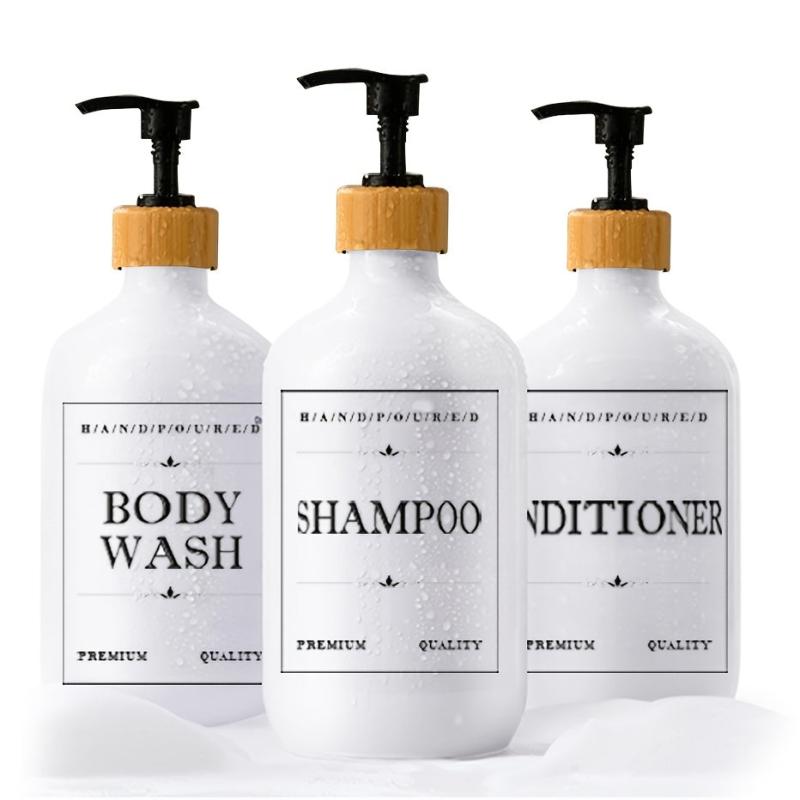 3pcs Soap Dispenser Bottles 500ml with Pump Bathroom Labels