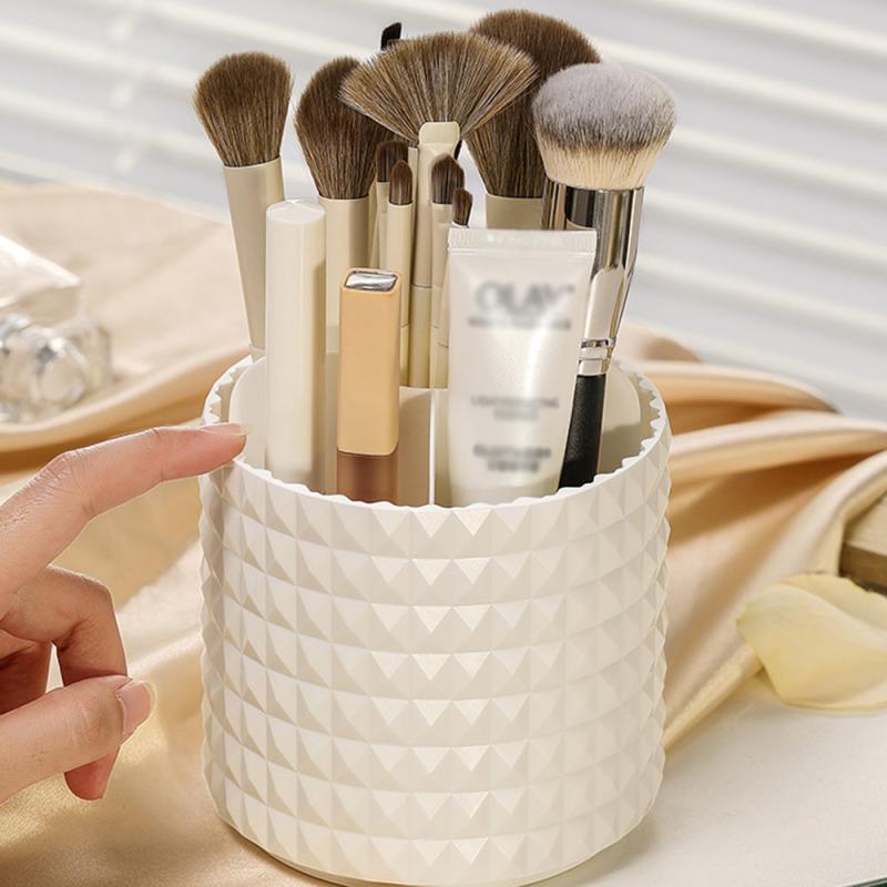 Large Makeup Brush Storage Box with Transparent Lid & 360 Rotating Pen Holder