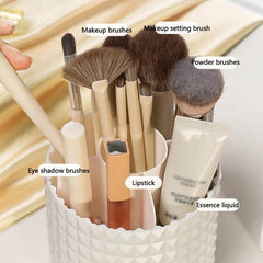 Large Makeup Brush Storage Box with Transparent Lid & 360 Rotating Pen Holder