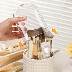 Large Makeup Brush Storage Box with Transparent Lid & 360 Rotating Pen Holder