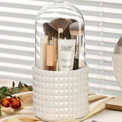 Large Makeup Brush Storage Box with Transparent Lid & 360 Rotating Pen Holder