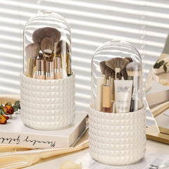 Large Makeup Brush Storage Box with Transparent Lid & 360 Rotating Pen Holder