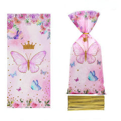 50 Strawberry Pink Butterfly Candy Gift Bags for Weddings, Birthdays