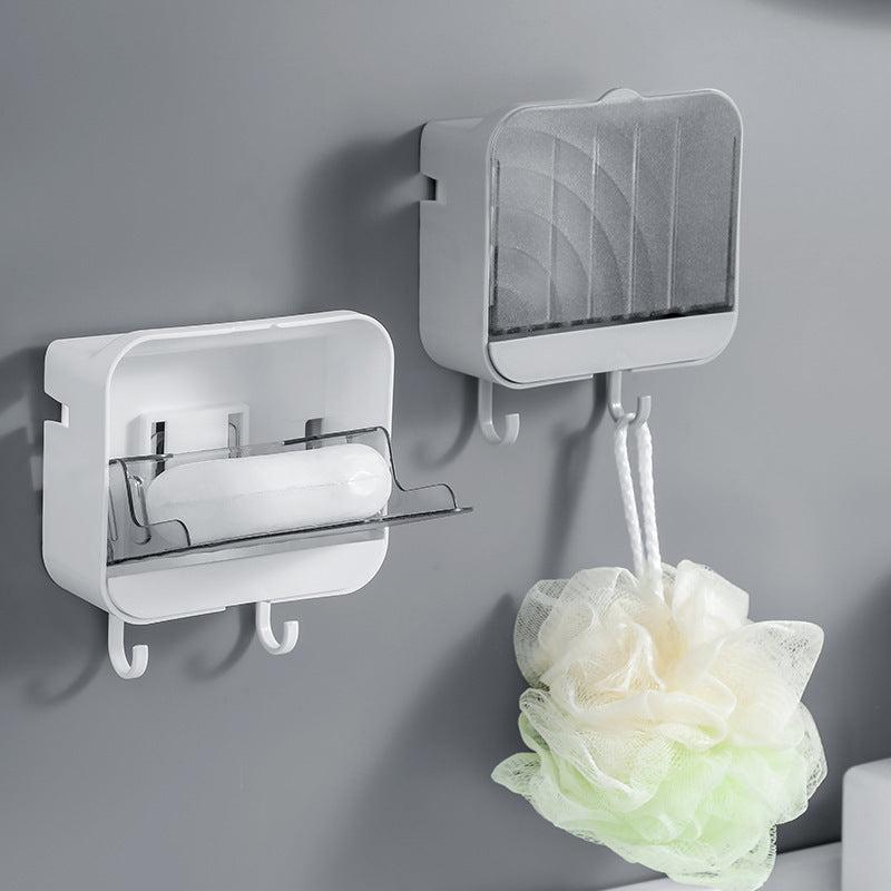 Wall mounted Soap Dish With Lid & Hooks Bathroom Soap Storage Box