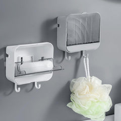 Wall mounted Soap Dish With Lid & Hooks Bathroom Soap Storage Box