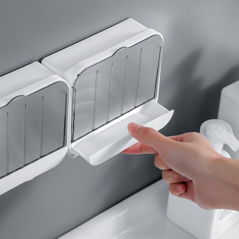 Wall mounted Soap Dish With Lid & Hooks Bathroom Soap Storage Box