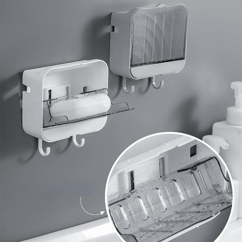 Wall mounted Soap Dish With Lid & Hooks Bathroom Soap Storage Box