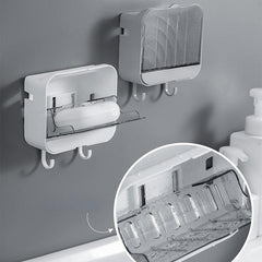 Wall mounted Soap Dish With Lid & Hooks Bathroom Soap Storage Box